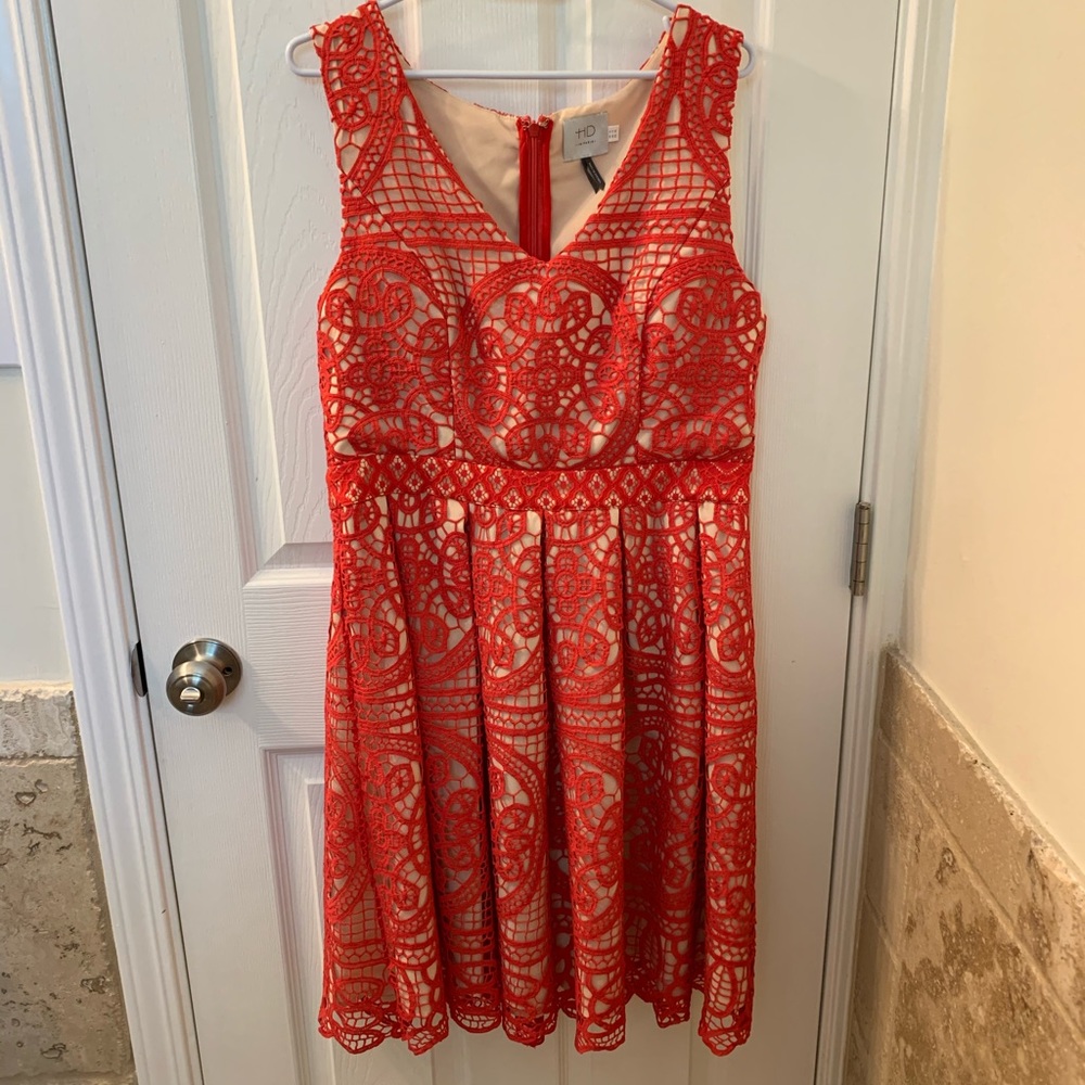 Anthropologie red crochet lace dress